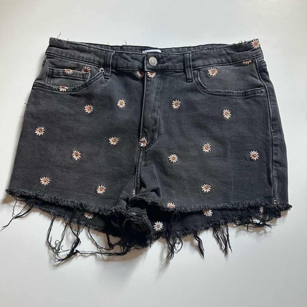 bp Black Jean Shorts with Distressed Finish and Studded Detail